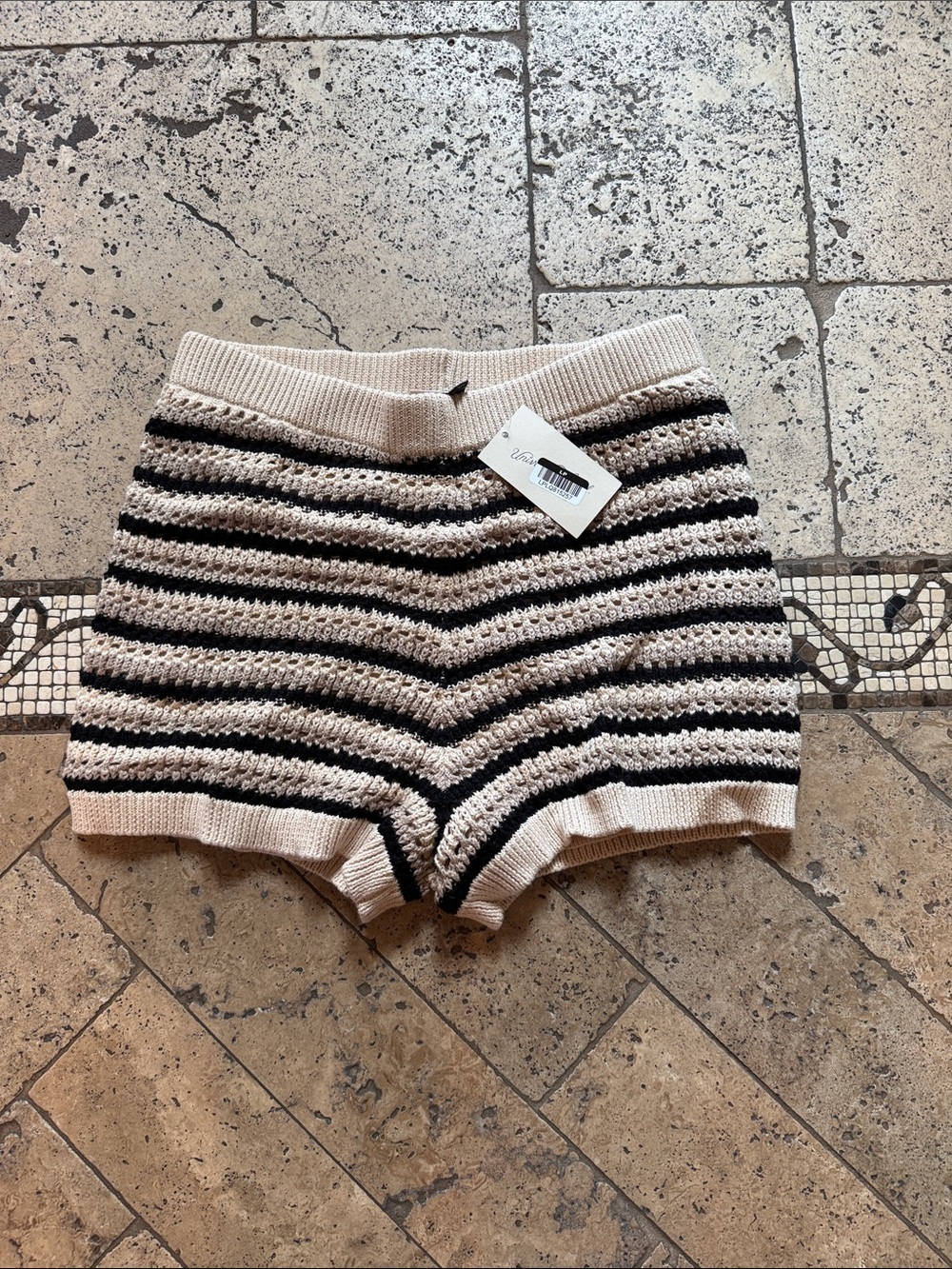Universal Thread Cream & Black Striped High-Waist Knit Shorts
